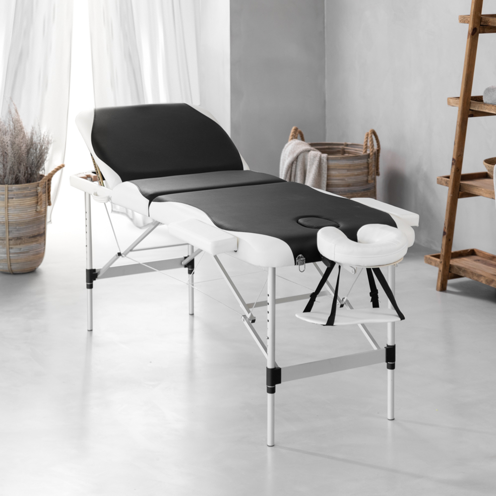 Massage Bed – 3-Section Deluxe Aluminium – Black & White