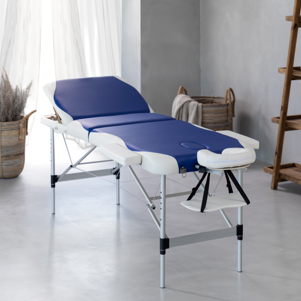 Massage Bed – 3-Section Deluxe Aluminium – Blue & White