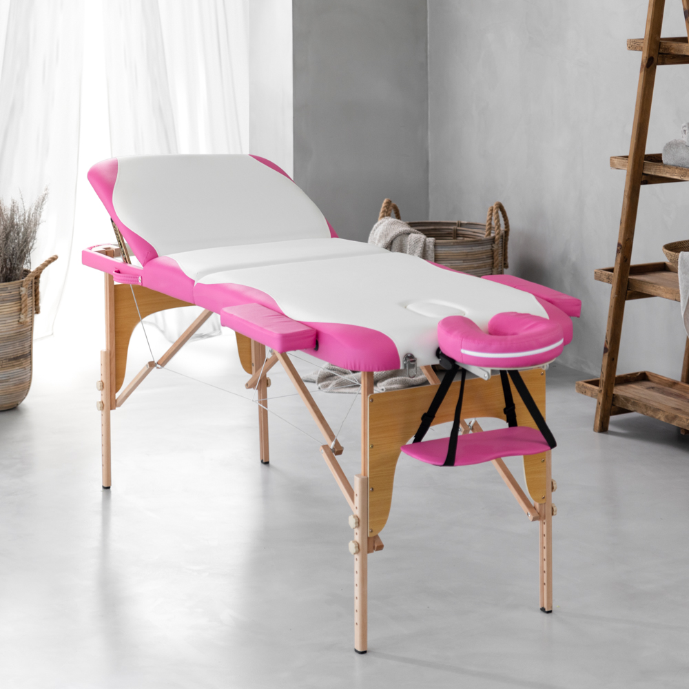 Massage Bed – 3-Section Deluxe – Pink and White
